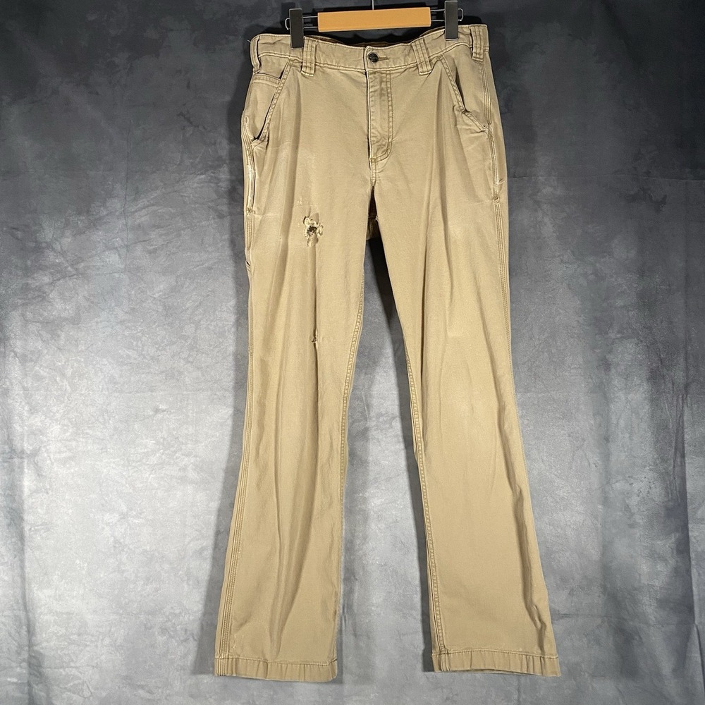 Carhartt Tan Khaki Rugged Flex Relaxed Fit Canvas Work Pantsā 32x32* Distressed